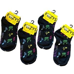 Foozys Women's Ankle Socks: 4 Pair Set; Musical Notes; Black; Women's Size 9-11